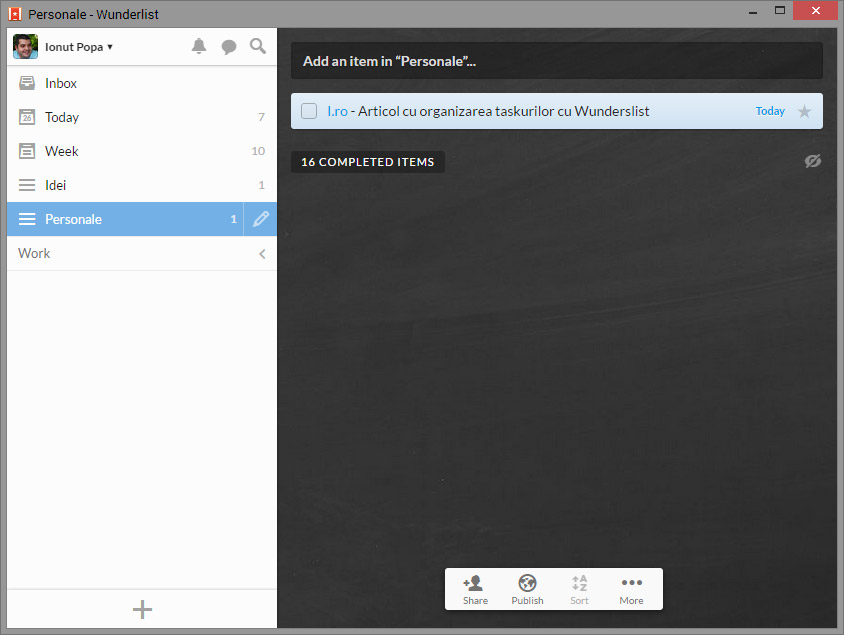 Wunderlist - aplicatie organizare taskuri si remindere
