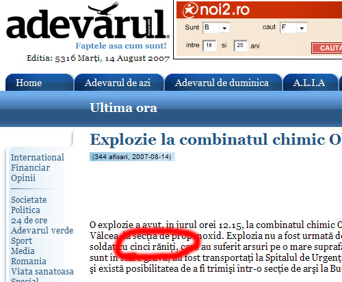 Adevarul, stirea explozia Oltchim